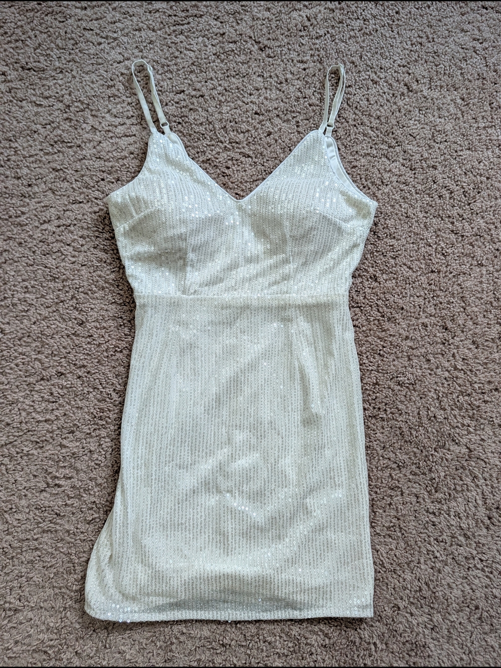 Lulu's Womens White Shine and Sparkle Sequin Sleeveless Mini Dress Size Small - Picture 5 of 15